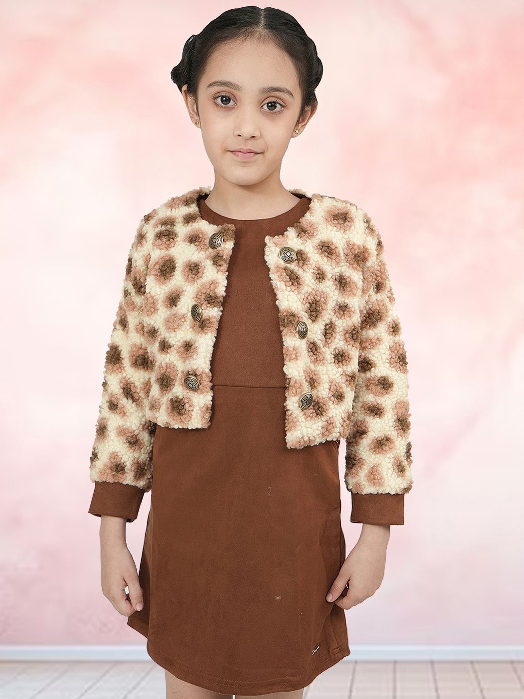 

PAMPOLINA Girls Graphic Printed A-Line Dress, Brown