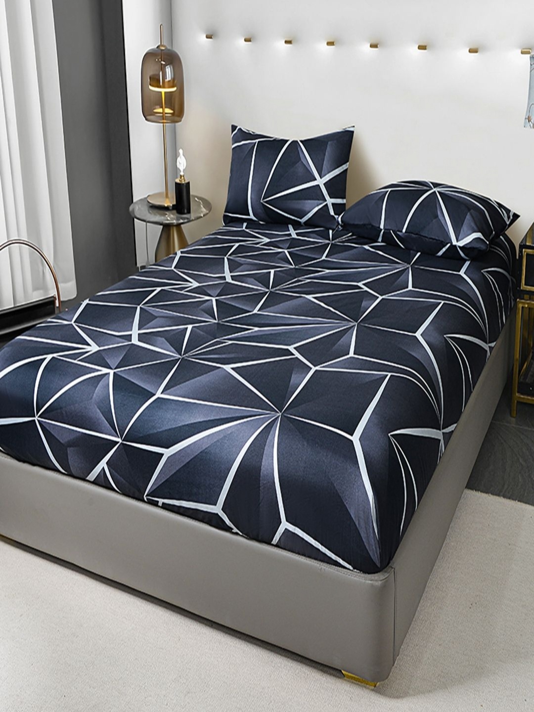 

JC HOME Black & White Geometric 140 TC Single Bedsheet with 1 Pillow Covers