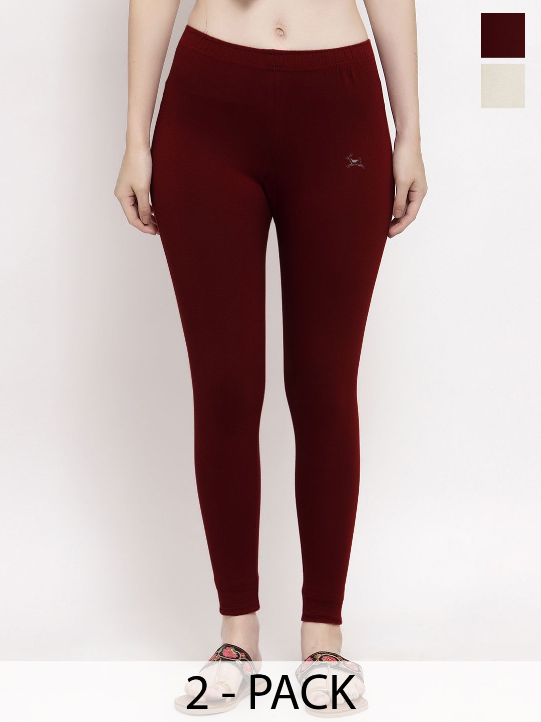 

Trend Level Women Pack Of 2 Ankle-Length Slip-On Leggings, Burgundy