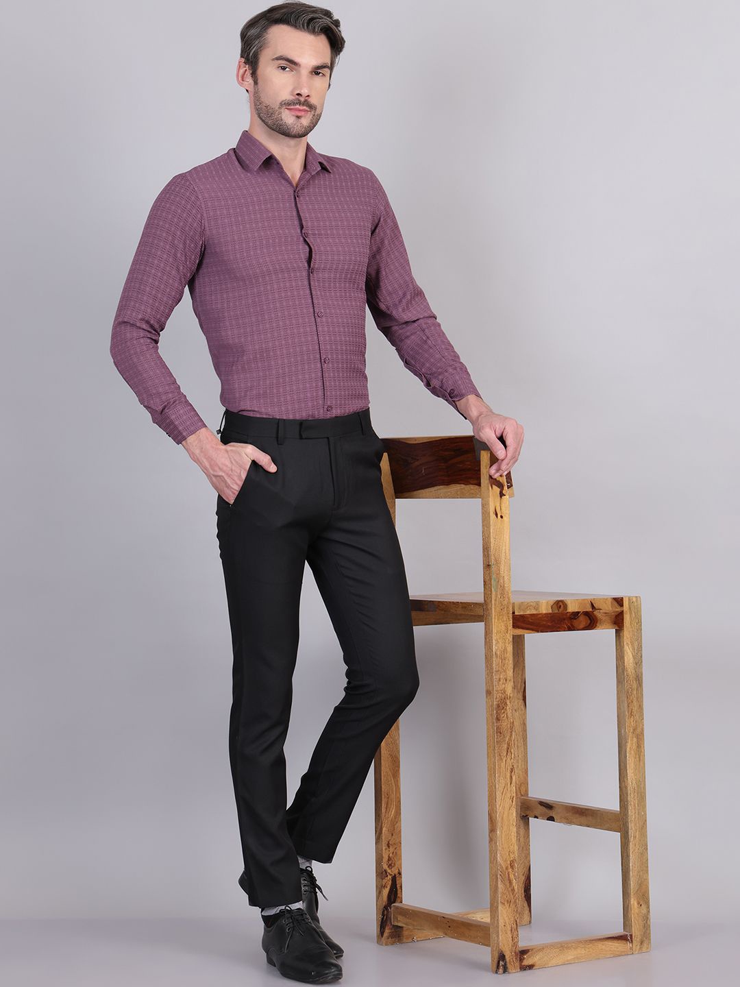 

Indian Needle Men Classic Spread Collar Micro Checked Cotton Formal Shirt, Magenta