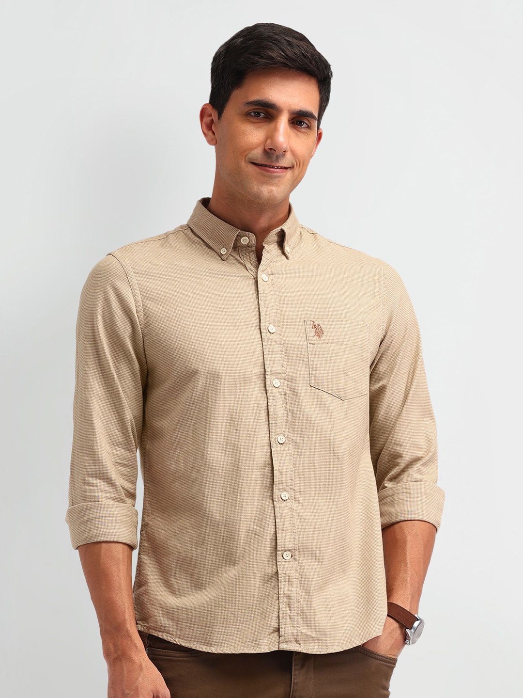 

U.S. Polo Assn. Denim Co. Men Manhattan Slim Fit Opaque Casual Shirt, Beige