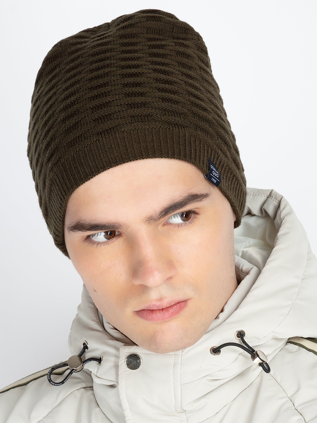 

Status Quo Men Self Design Beanie, Olive