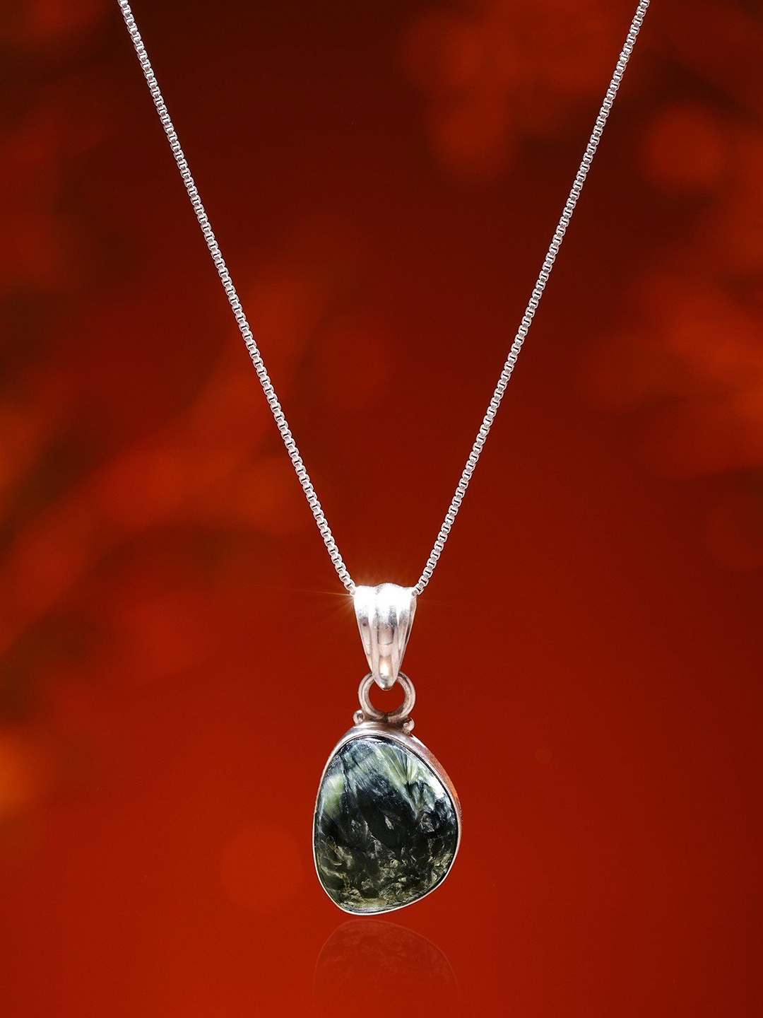 

Exotic India Silver-Plated Seraphinite Gemstone Stainless Steel Pendant