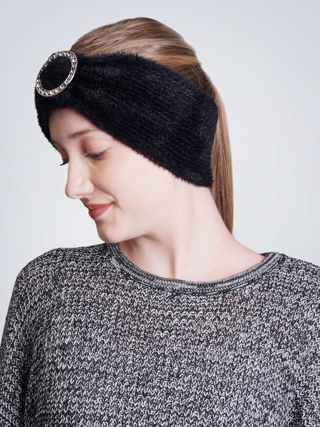 

Bharatasya Women Knitted Warm Woolen Headband, Black