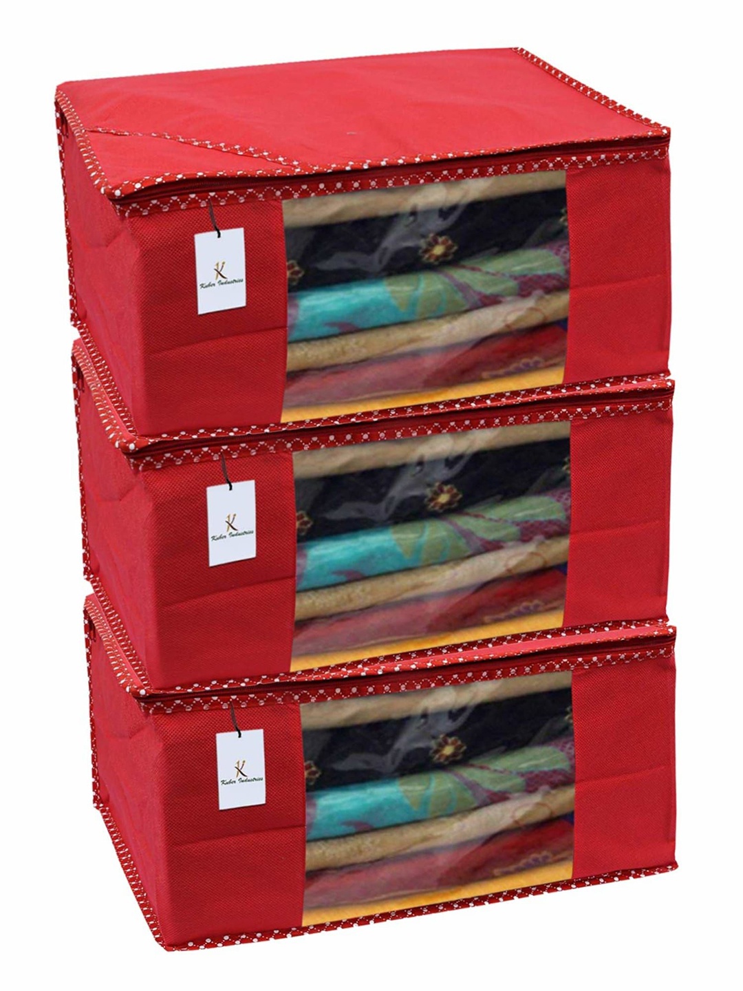 

Kuber Industries Red & Transparent 3 Pieces Saree Cover Organisers
