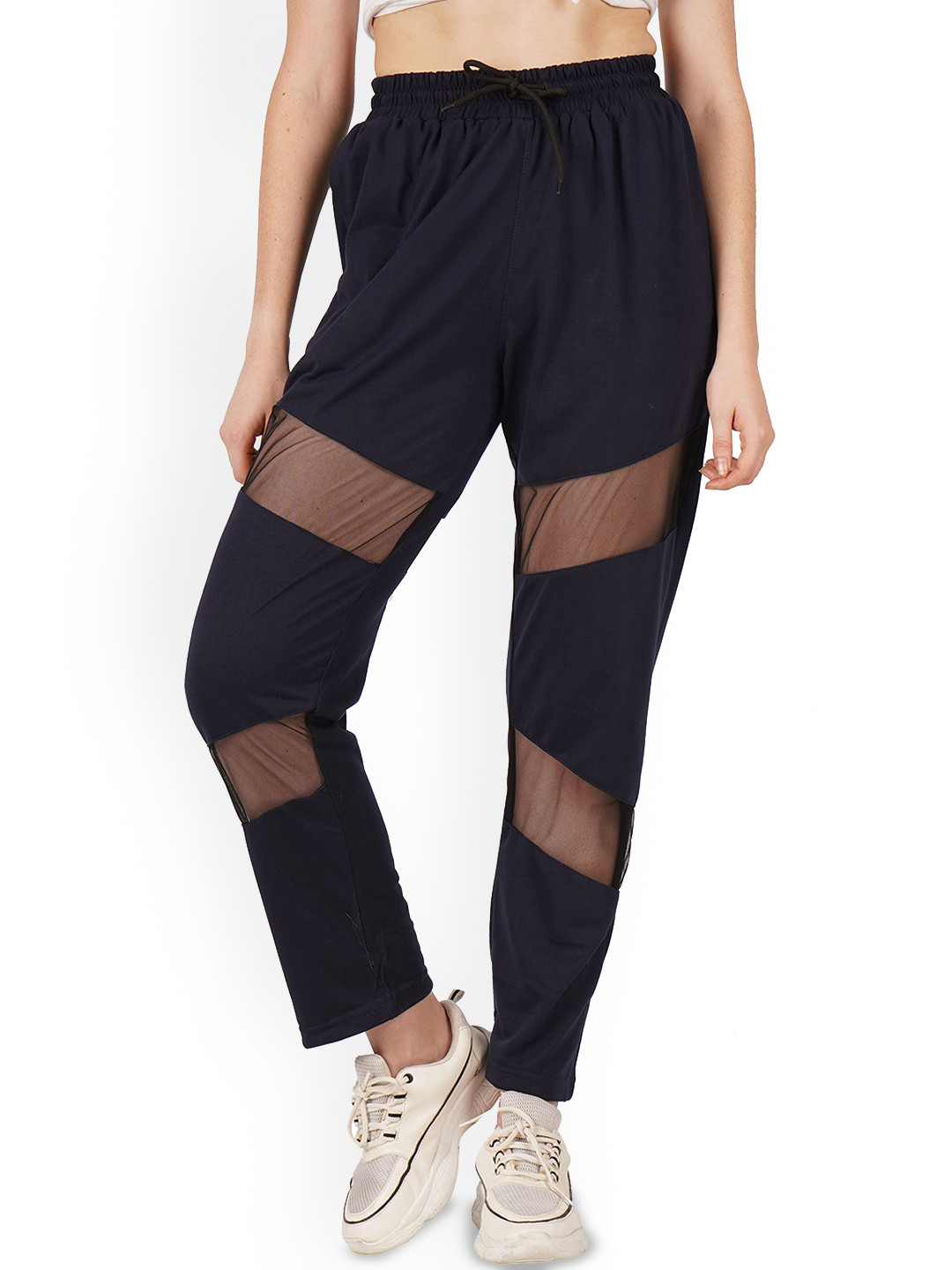 

Fashionable Women Mid Rise Cotton Track Pants, Navy blue