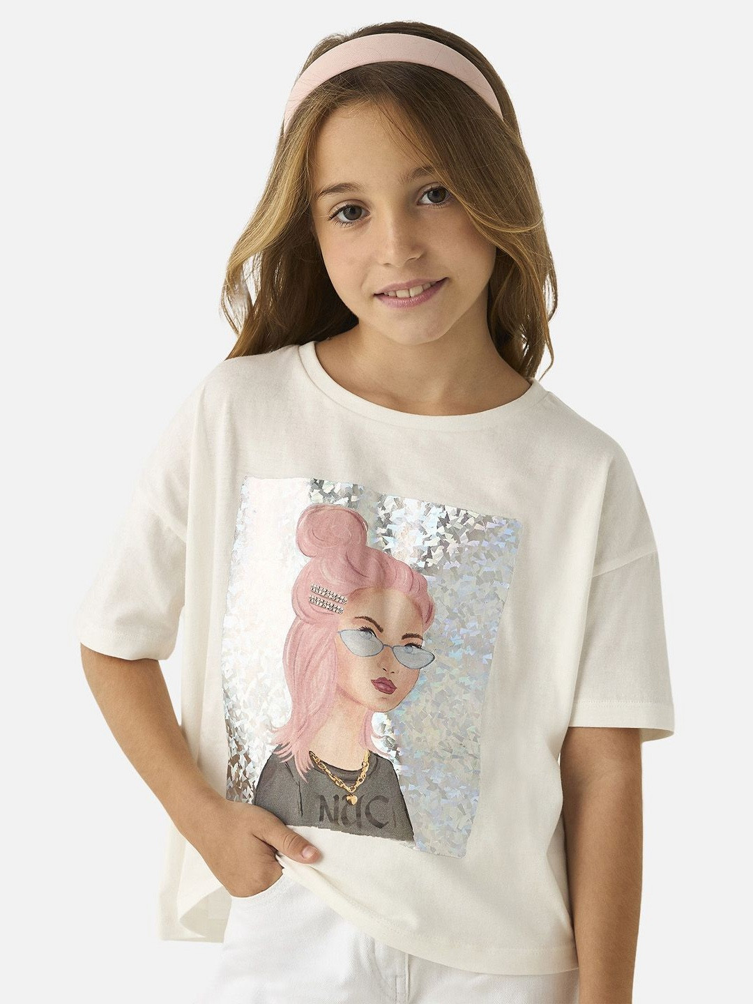 

Juniors by Babyshop Girls Graphic Printed Round Neck Cotton Relaxed Fit T-shirt, White