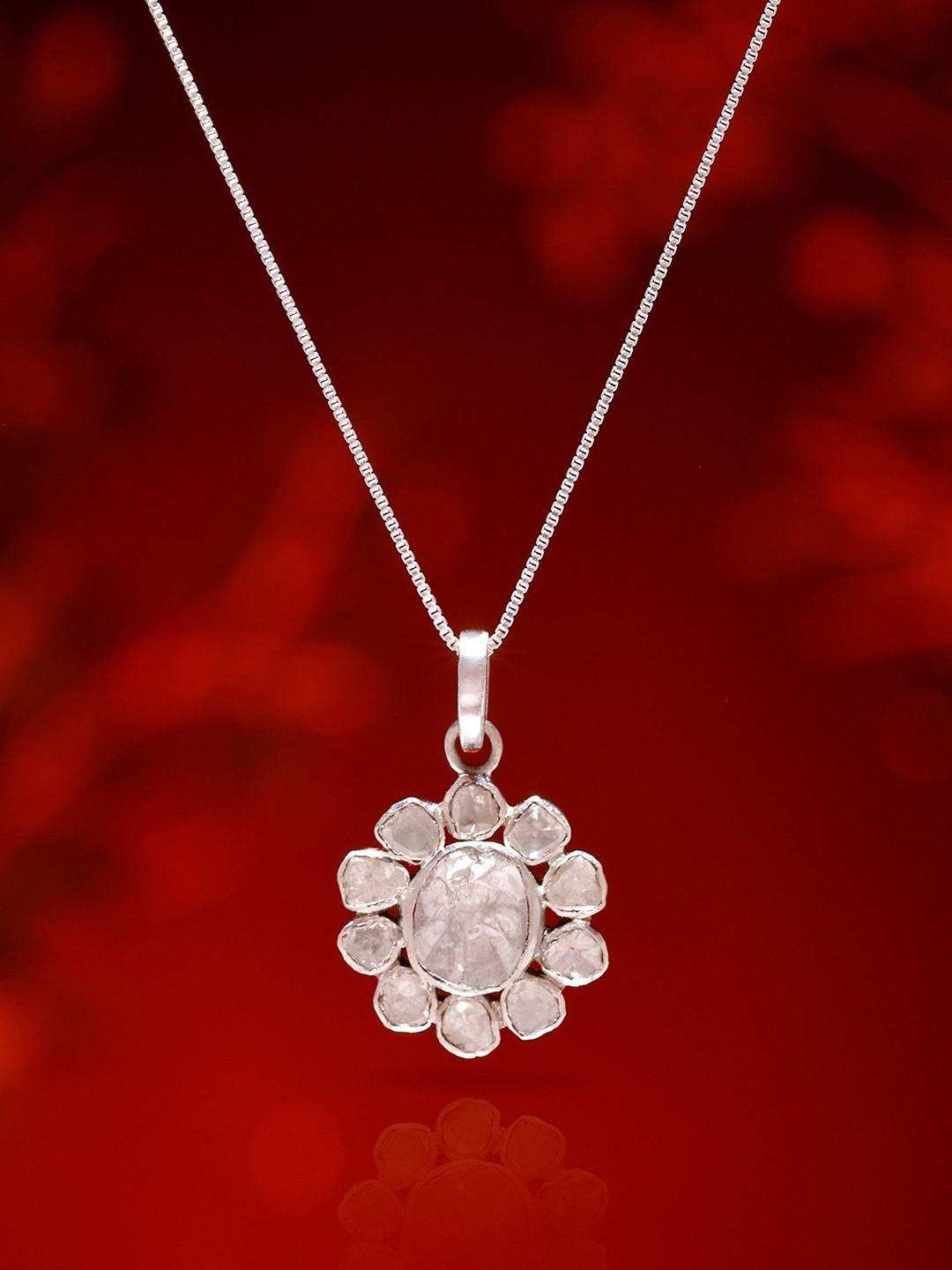 

Exotic India Silver-Plated Beautiful Floral Design Stainless Steel Pendant