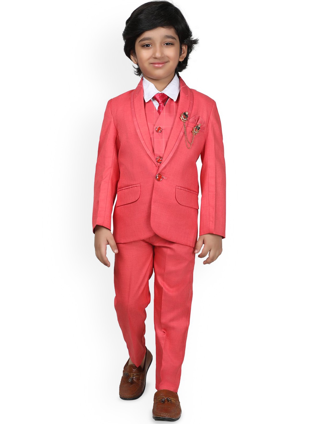 

BAESD Boys 5 Piece Single-Breasted Shawl Collar Party Suit, Pink