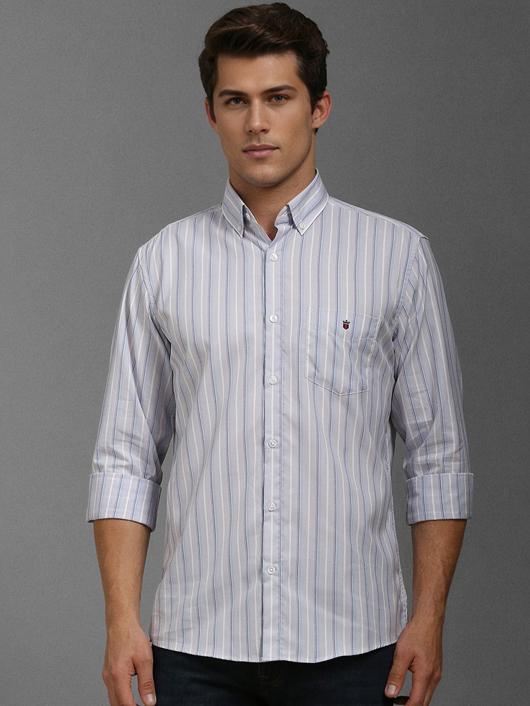 

Louis Philippe Sport Men Slim Fit Opaque Striped Casual Shirt, Grey