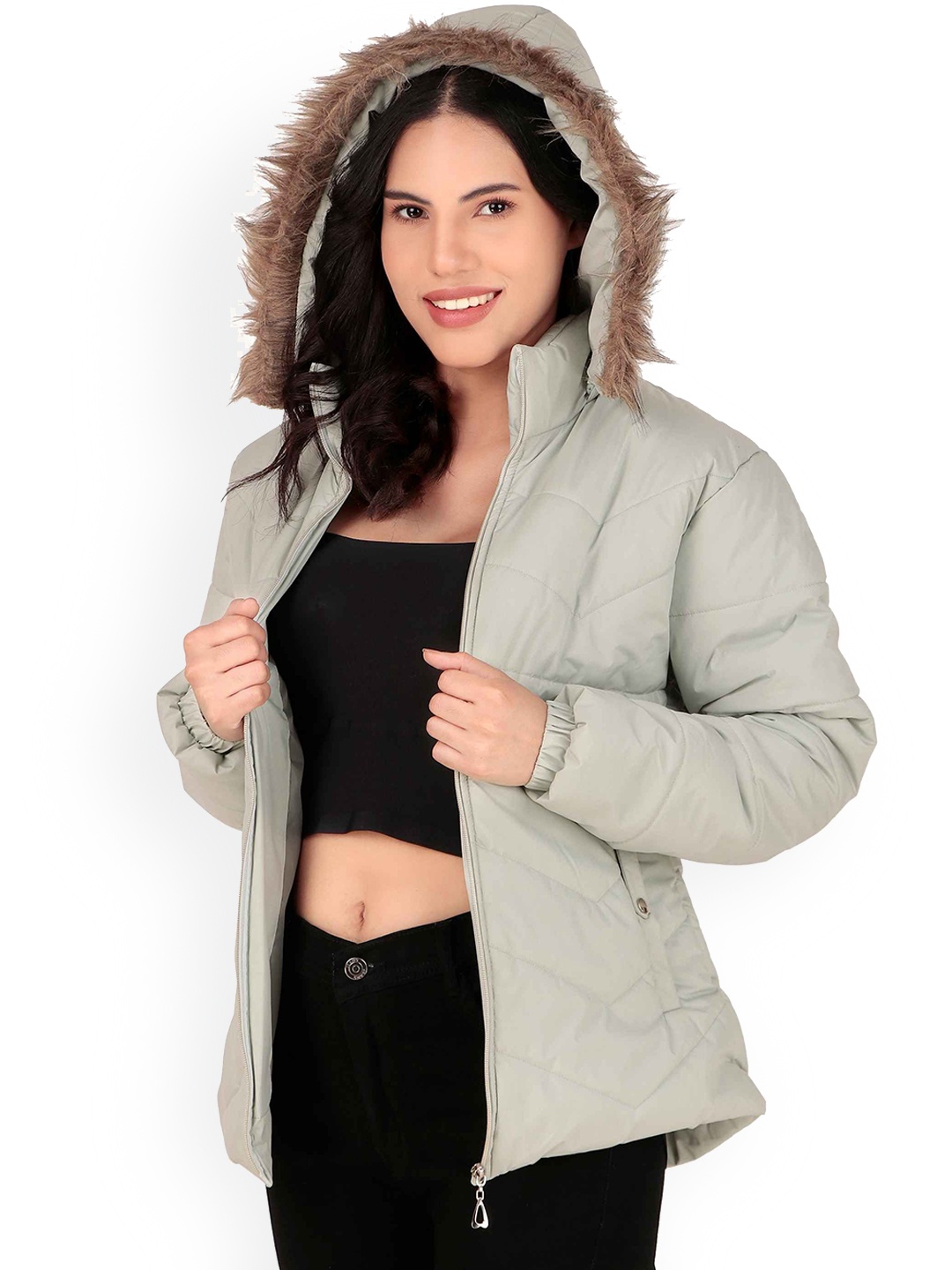 

Brazo Women Hooded Solid Casual Parka Jacket, Sea green