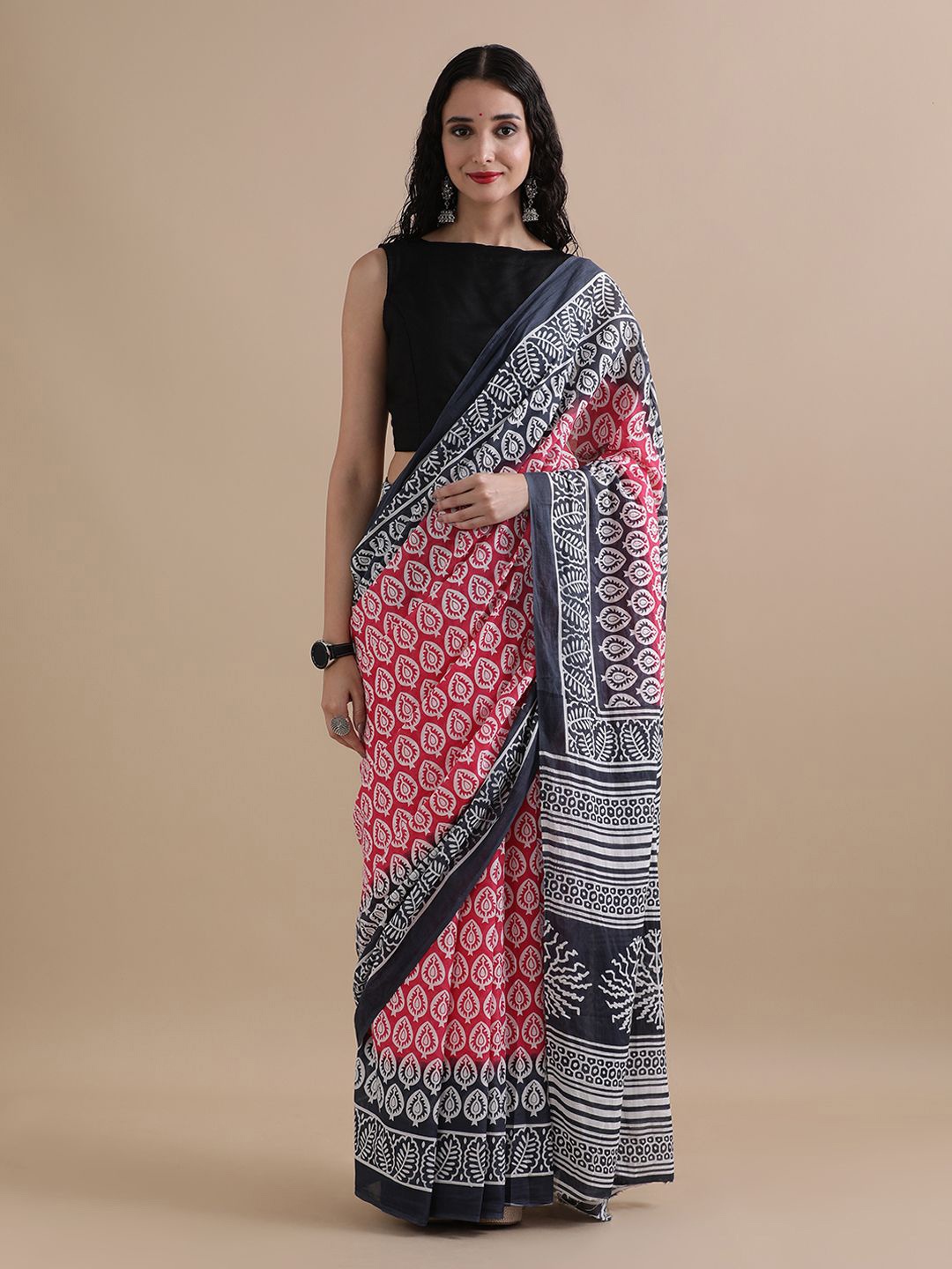 

Jaipur Kurti Floral Pure Cotton Saree, Pink