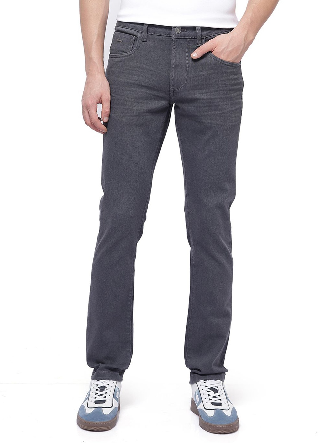 

RARE RABBIT Men Comfort Mid-Rise No Fade Stretchable Jeans, Grey