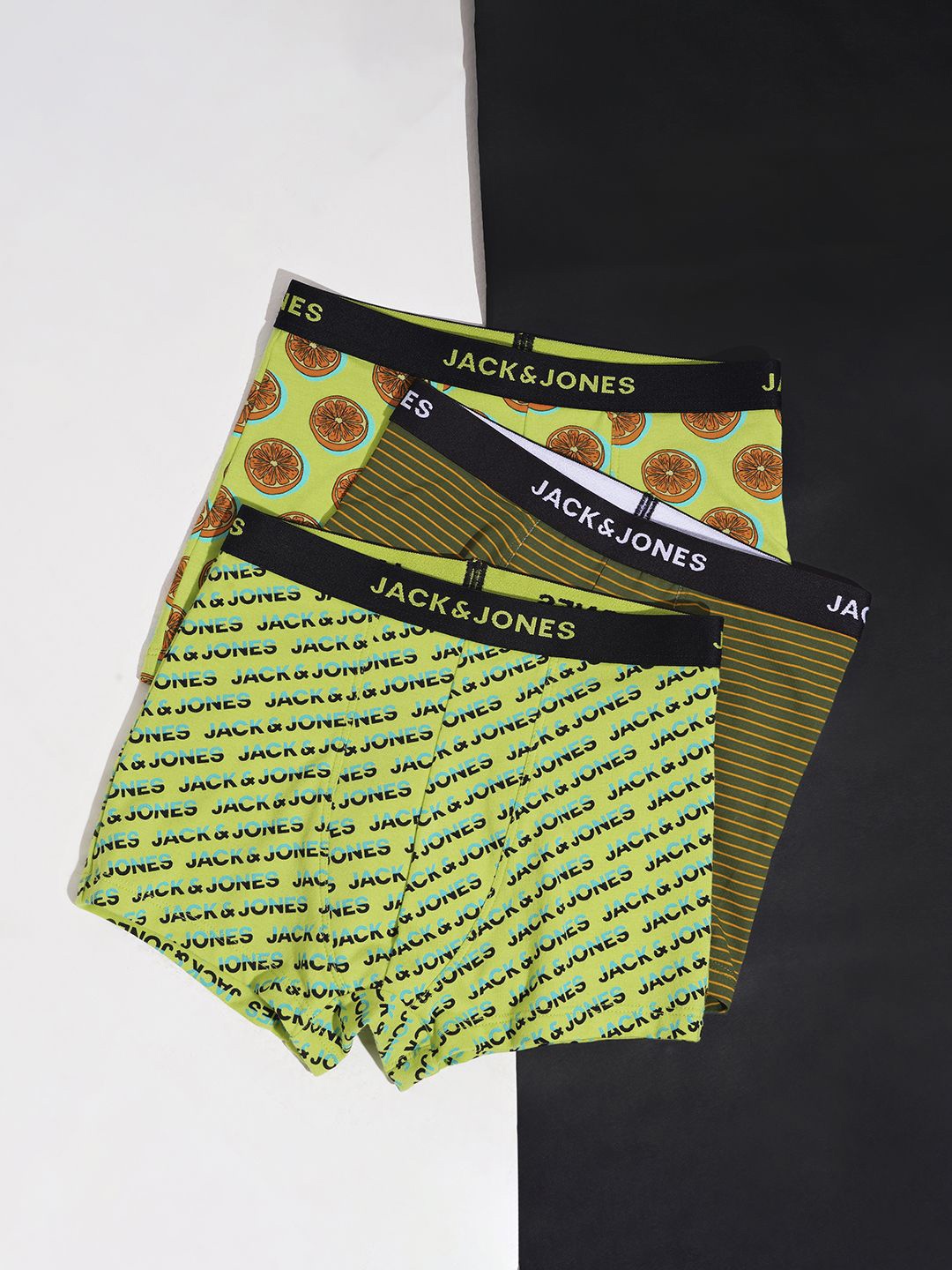 

Jack & Jones Junior Boys Cotton Pack Of 3 Printed Breathability Trunk 9010308002, Lime green