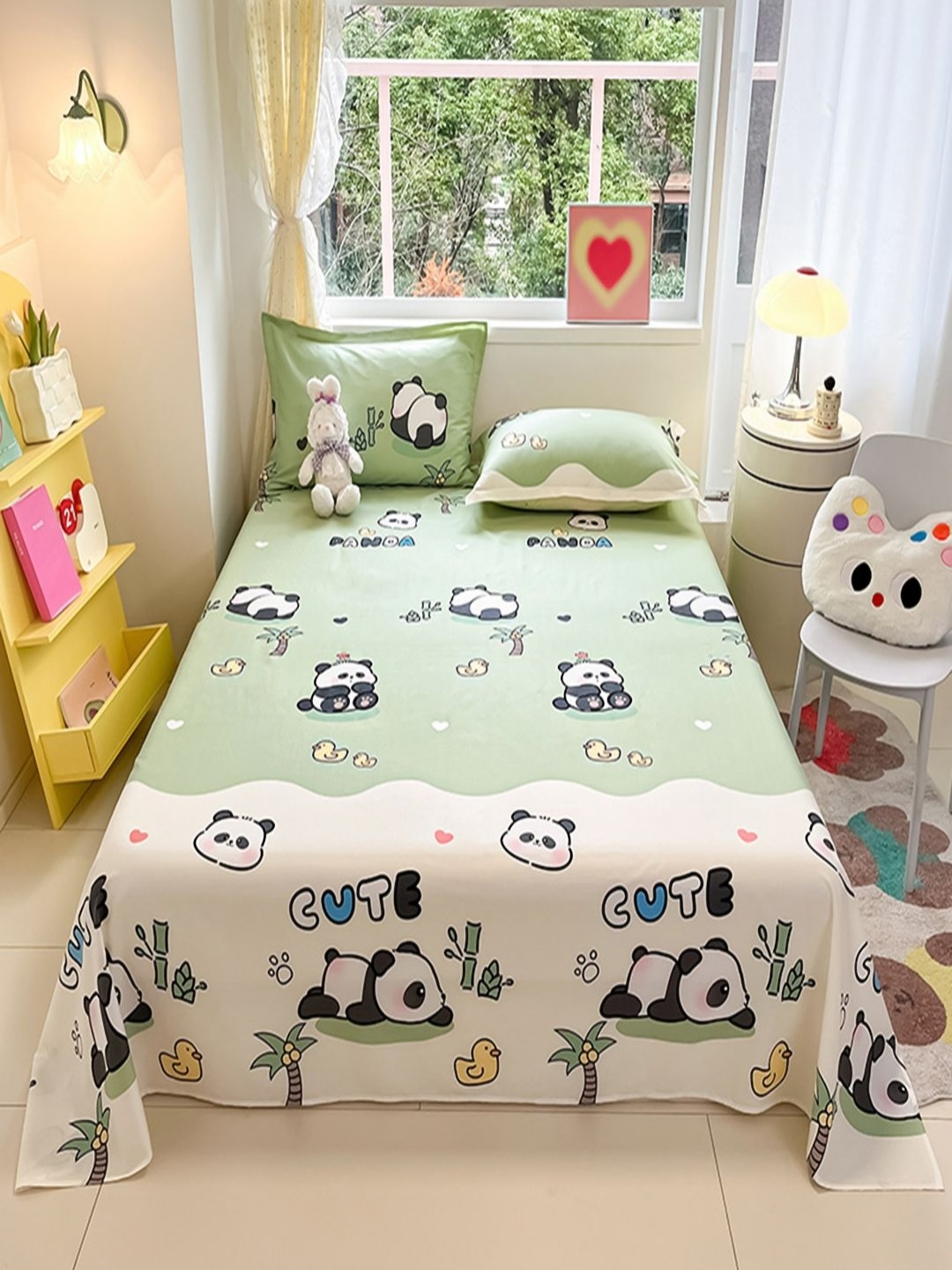 

JC HOME Green & Cream-Coloured Pure Cotton 220 TC King Bedsheet Set 2.30 m x 2.50 m