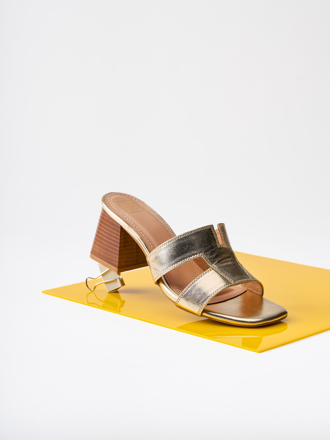 

HEEL YOUR SOLE Women Leather Block Heels, Gold