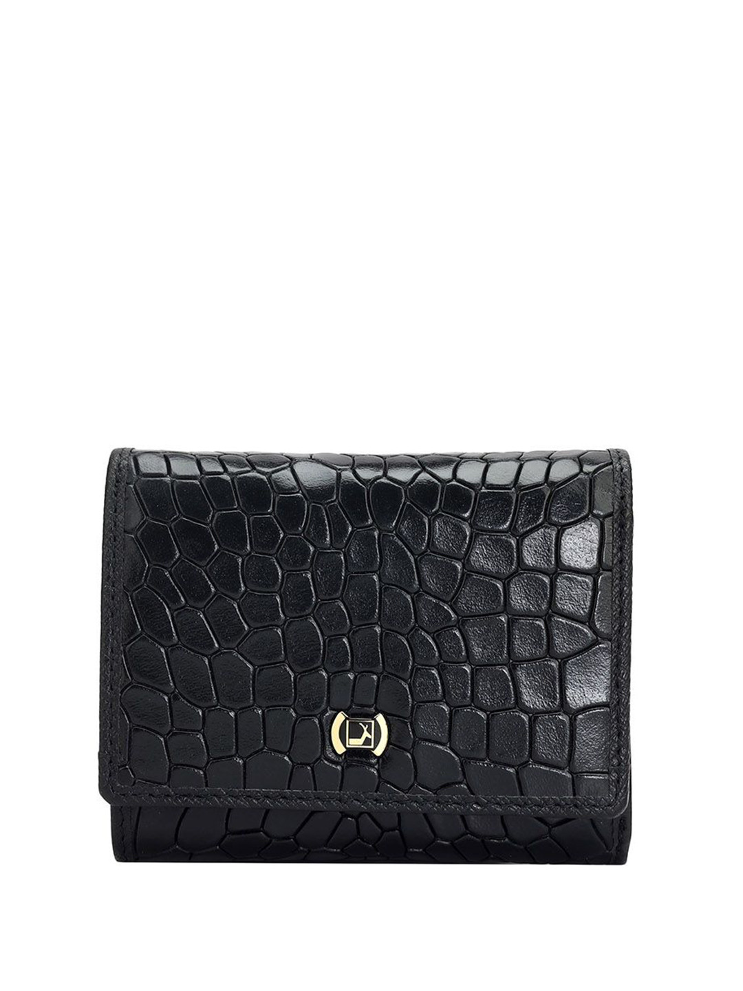 

Da Milano Women Textured Leather Three Fold Wallet, Black