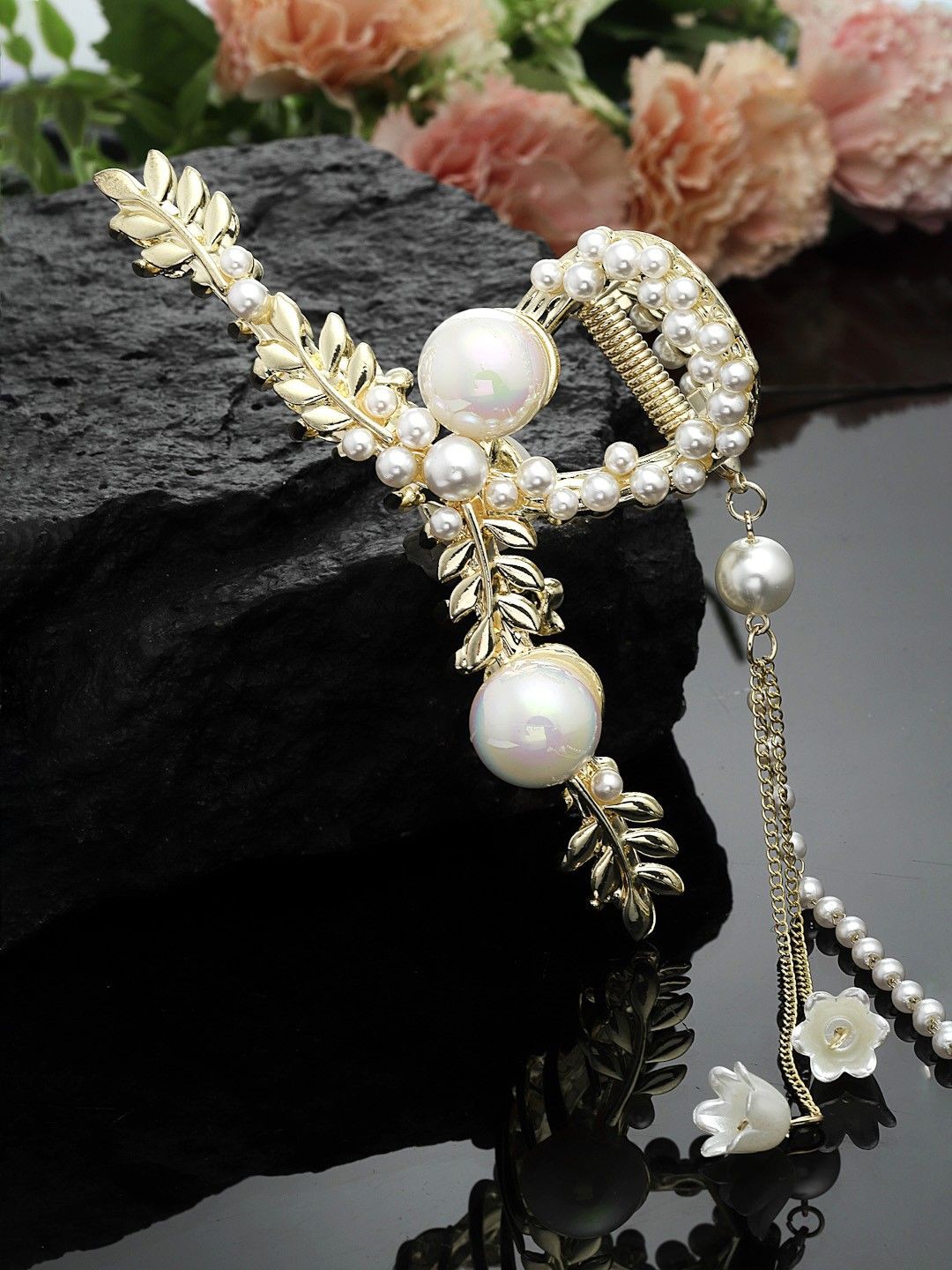 

PANASH Women Pearls Embellished Claw Clip, Gold