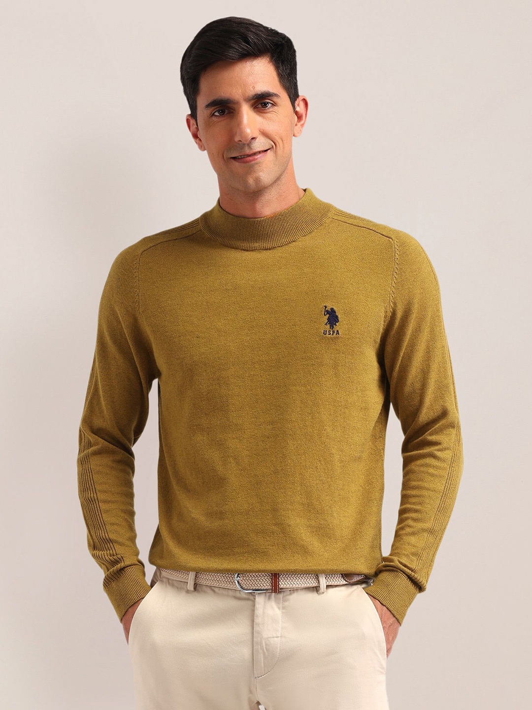 

U.S. Polo Assn. Men Self Design Pullover Sweater, Yellow