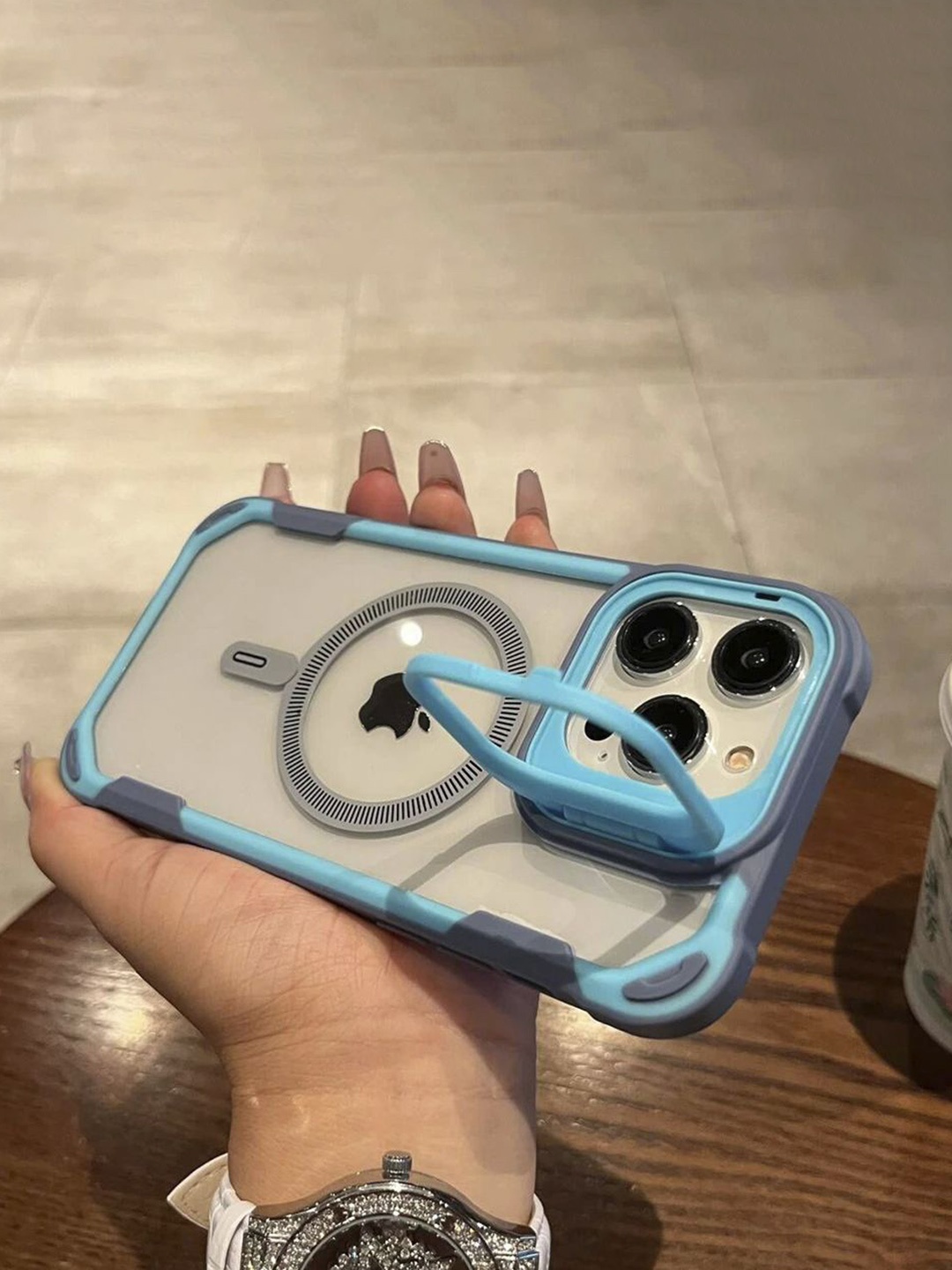 

Luxury Kase Solid Printed iPhone 15 Pro Back Case Mobile Accessories, Blue