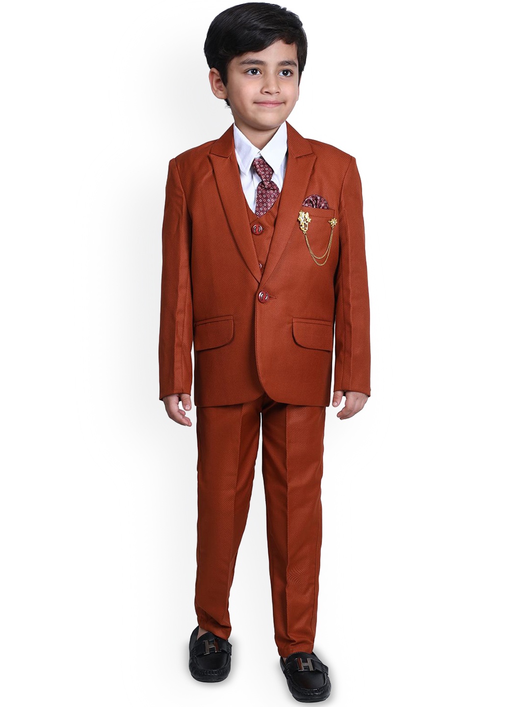 

BAESD Boy's 5 Piece Single-Breasted Notched Lapel Suits, Brown