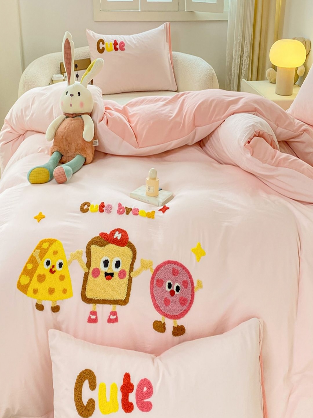 

JC HOME Pink & Yellow Geometric Polycotton 3 Piece Single Regular Bedding Set
