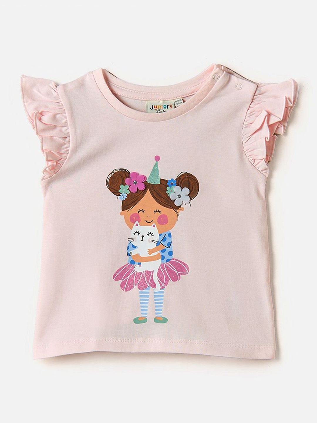 

Juniors by Babyshop Girls Graphic Printed Round Neck Cotton T-shirt, Pink