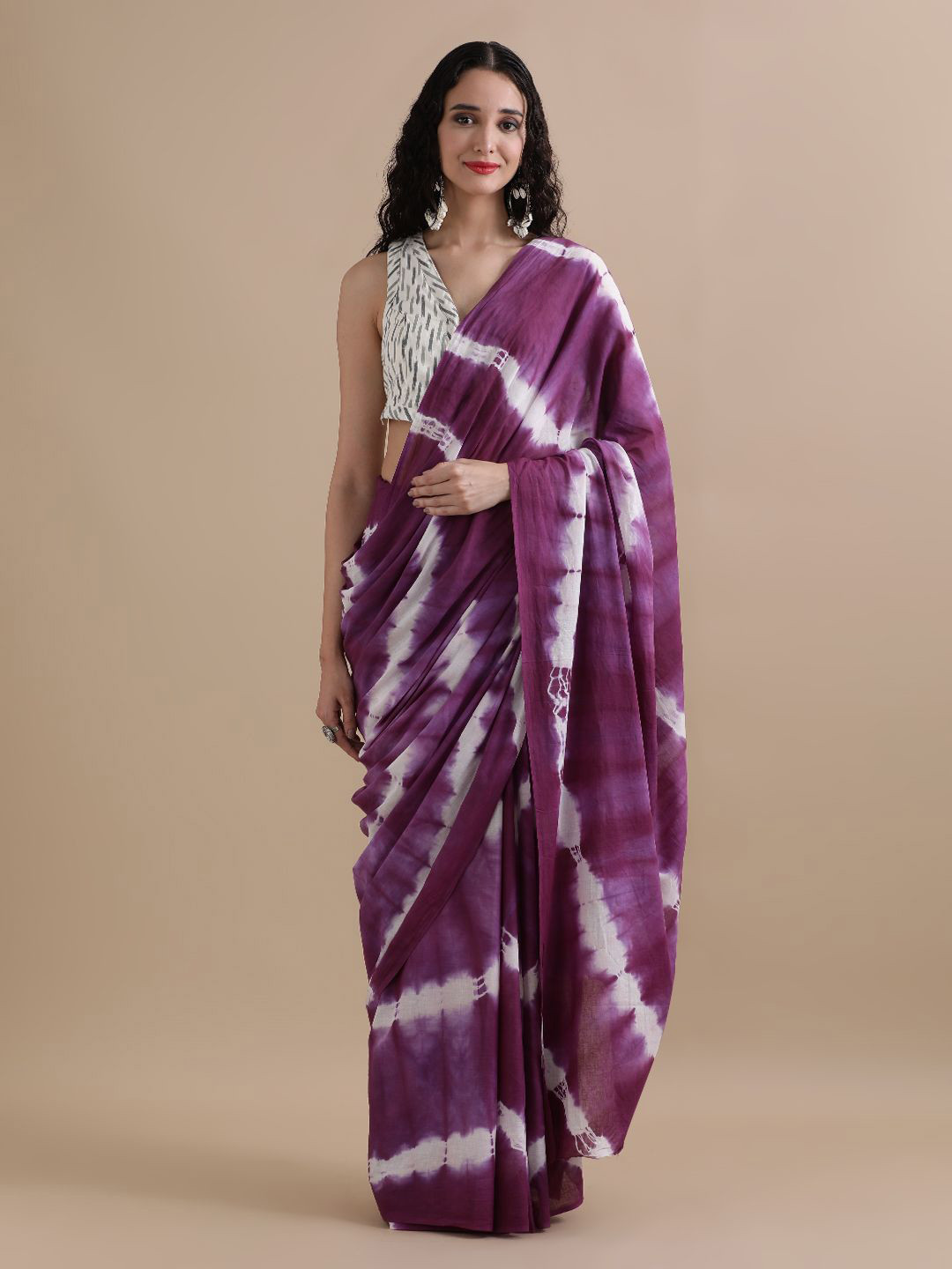 

Jaipur Kurti Tie and Dye Pure Cotton Saree, Purple
