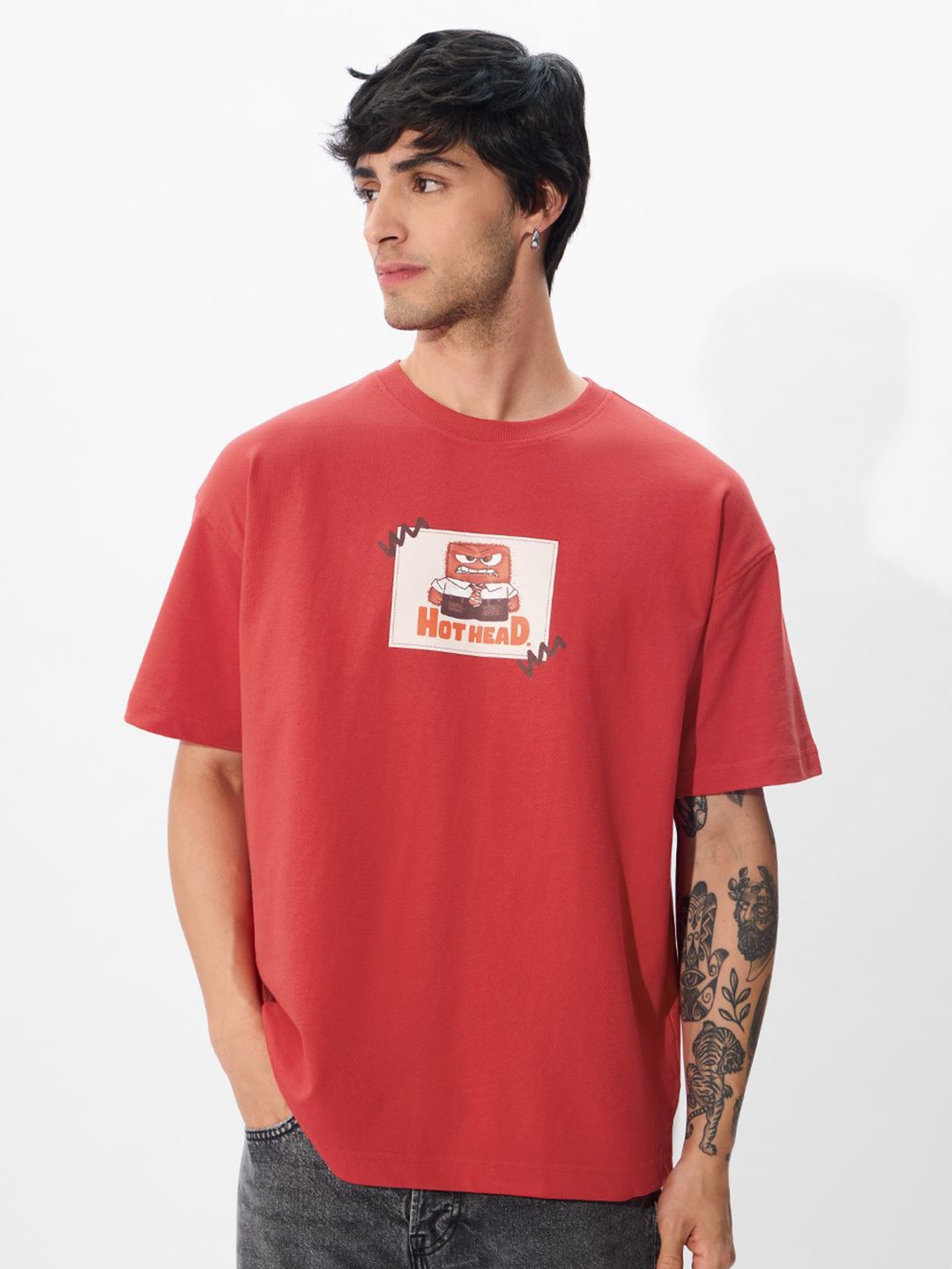 

The Souled Store Men Graphic Printed Round Neck Cotton Oversized T-shirt, Red