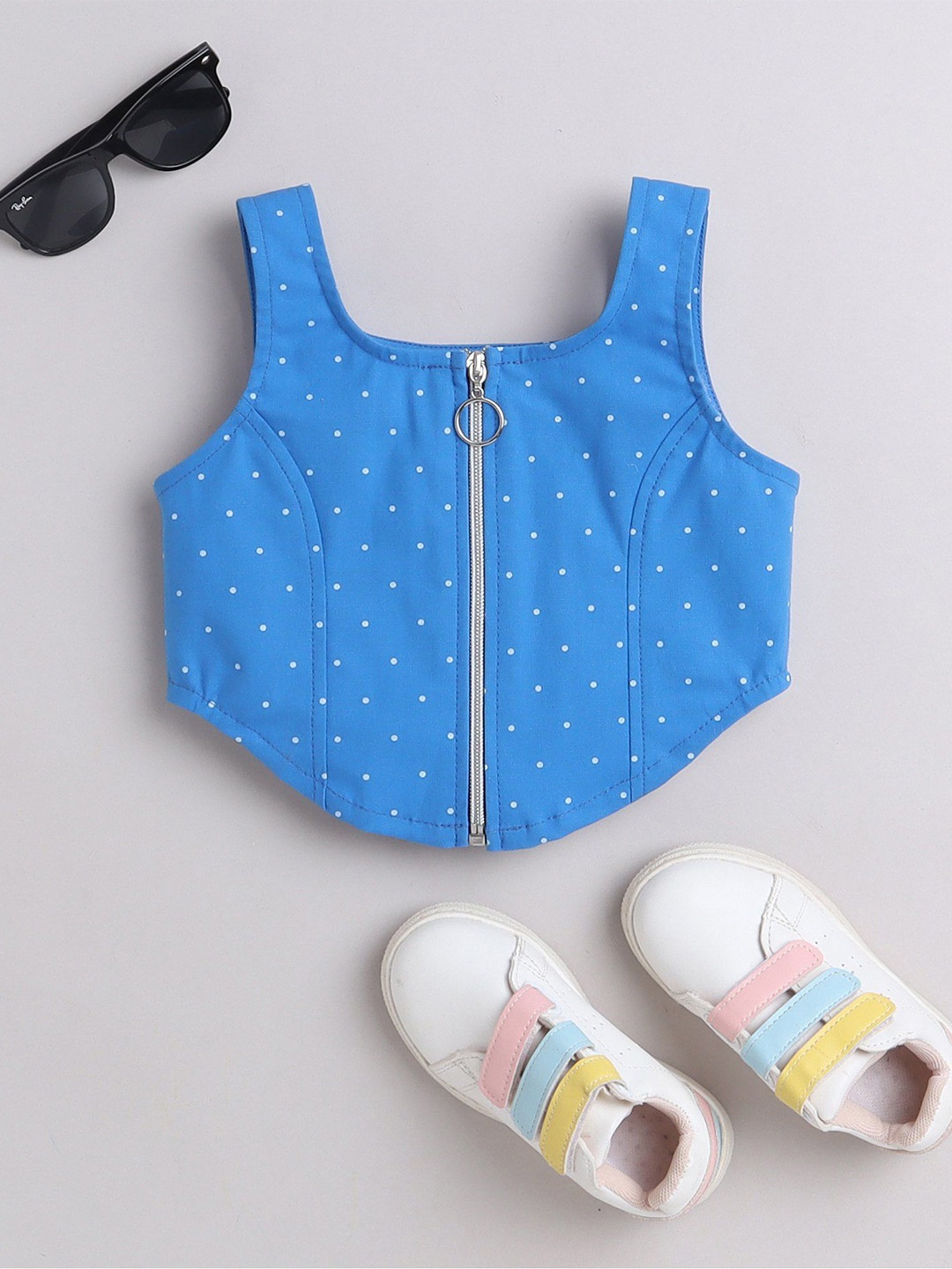 

taffykids Girls Cotton Polka Dot Print Cotton Top, Blue