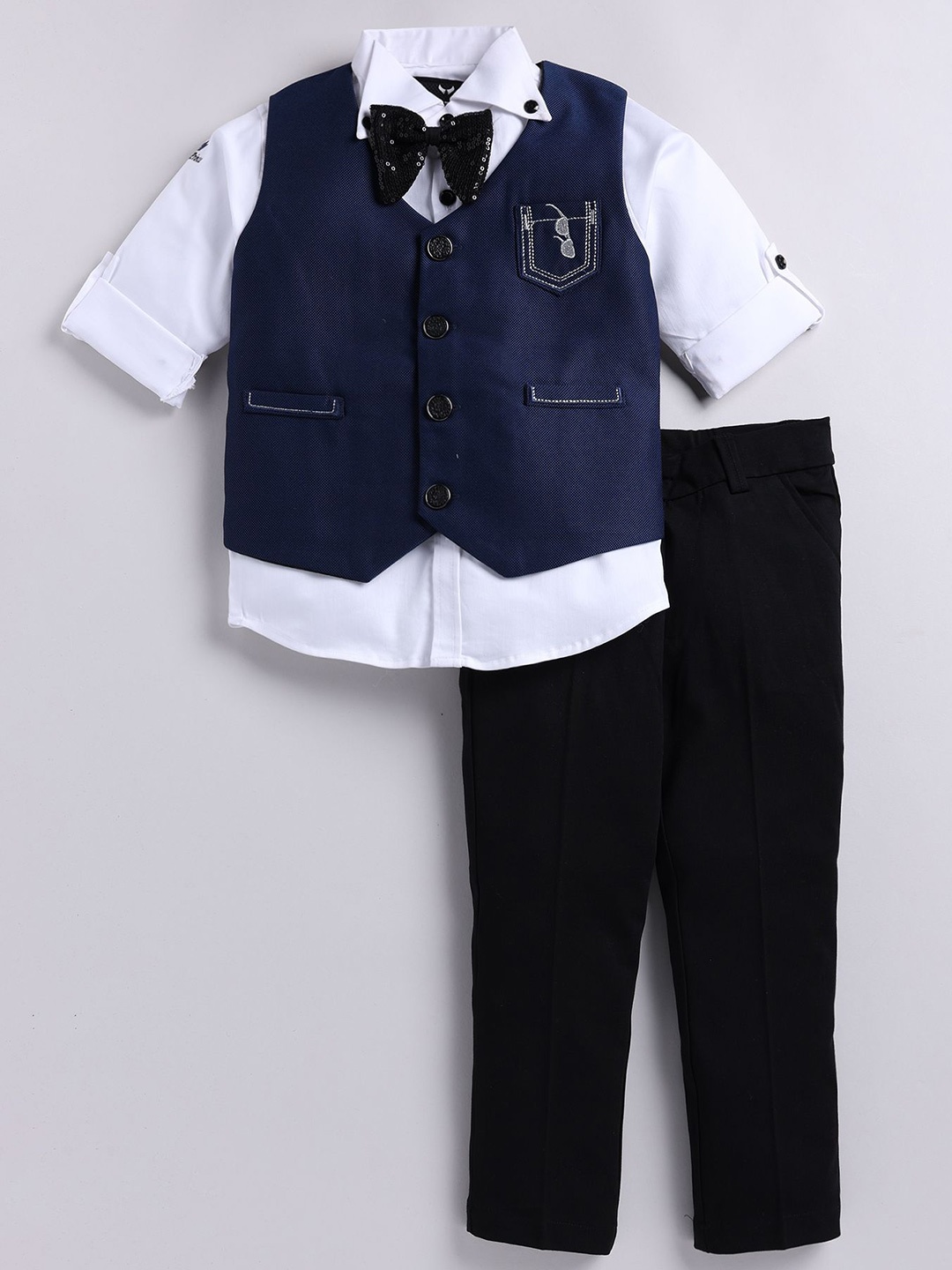 

LITTLE COLLARS Boys Single-Breasted Three-Piece Suit, Blue