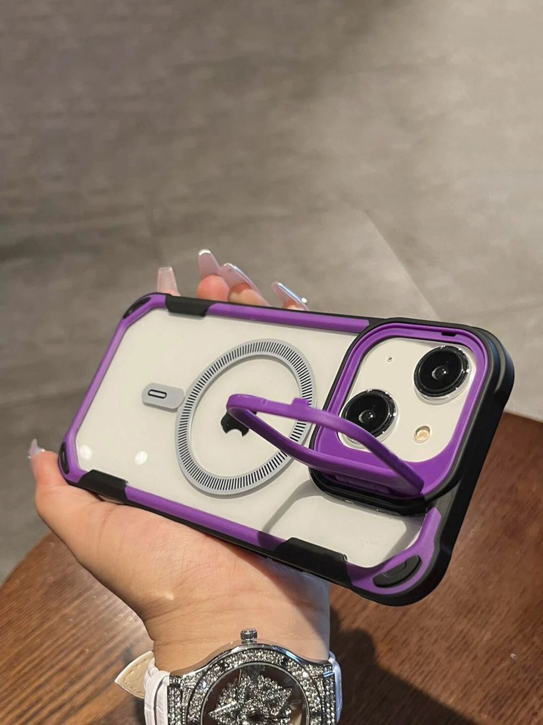 

Luxury Kase Solid Printed iPhone 14 Plus Back Case Mobile Accessories, Purple