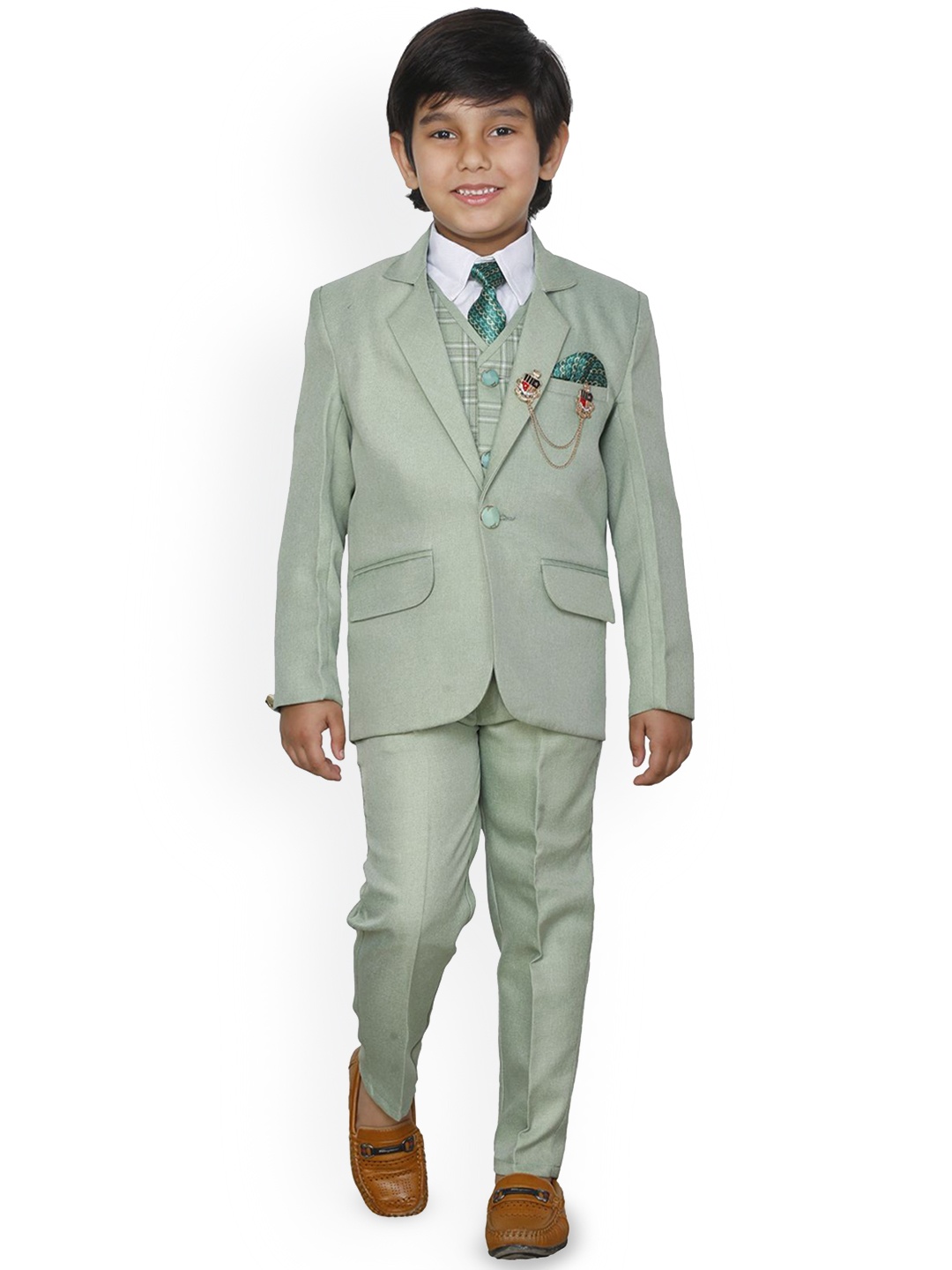 

BAESD Boys Single-Breasted Four-Piece Suit, Green