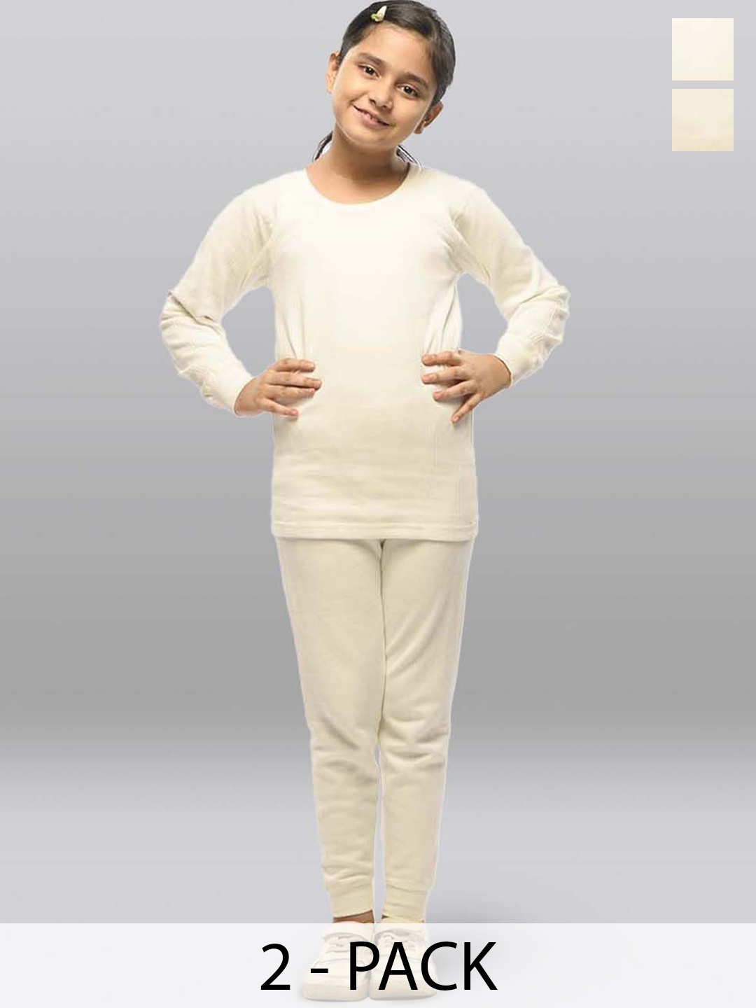 

INFERNO Girls Pack Of 2 Cotton Thermal Sets, White