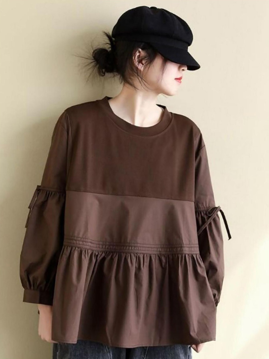 

StyleCast x Revolte Women Solid Cotton Top, Coffee brown