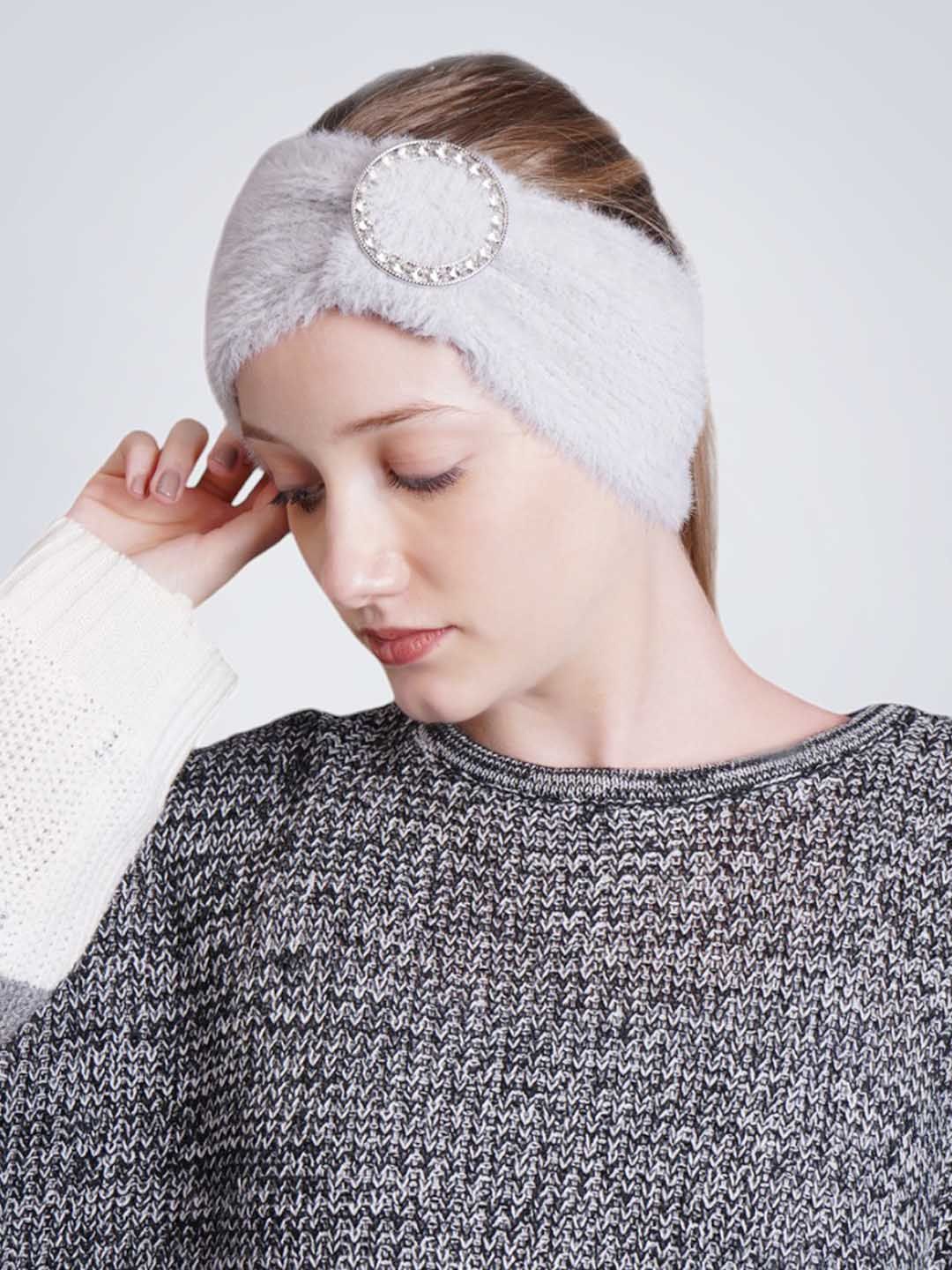 

Bharatasya Women Knitted Warm Woolen Headband, Grey