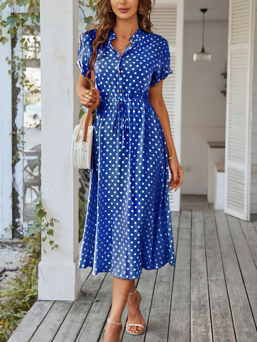 

StyleCast Women Polka Dots Printed Fit and Flare Dress, Blue