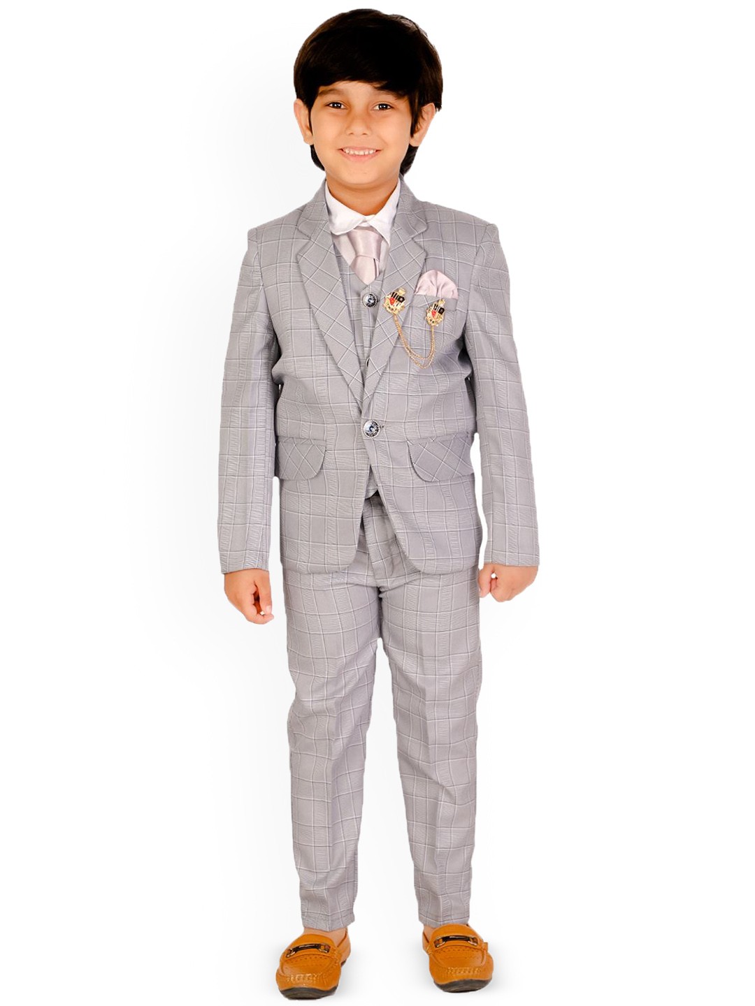 

BAESD Boys Single-Breasted Five-Piece Suit, Grey