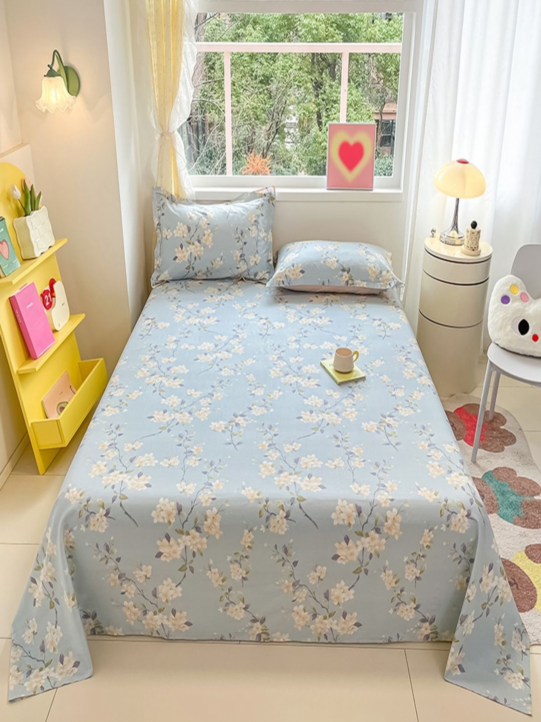 

JC HOME Blue & Beige Floral Pure Cotton 220 TC Single Bedsheet Set 1.60 m x 2.30 m