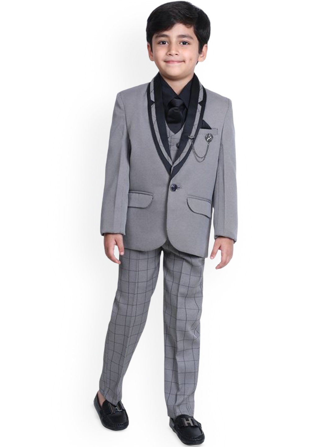 

BAESD Boys 5-Piece Regular Fit Single-Breasted Blazer and Trousers Suits, Grey