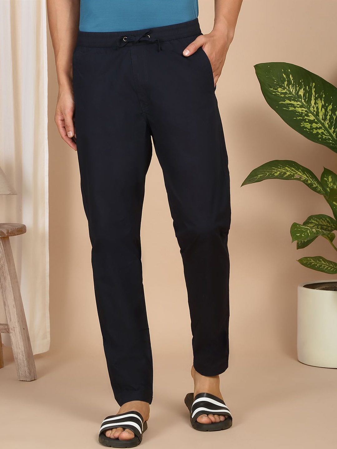 

Sweet Dreams Men Mid-Rise Cotton Straight Lounge Pants, Navy blue