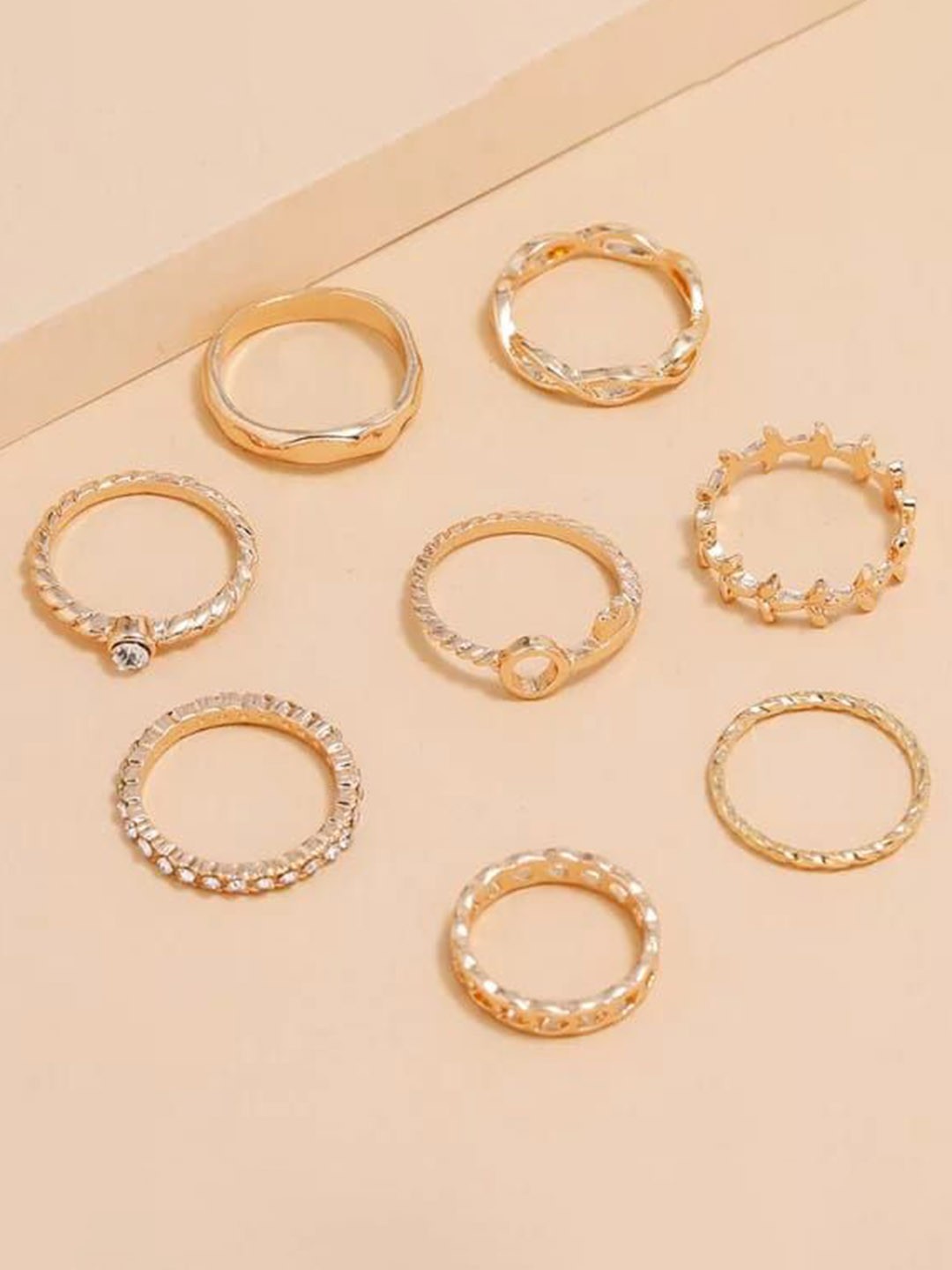 

YU FASHIONS Set Of 8 Gold-Plated Stainless steel Finger Ring