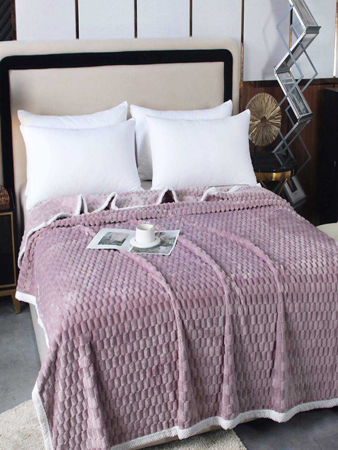

JC HOME Purple & White AC Room 300 GSM Double Bed Blanket