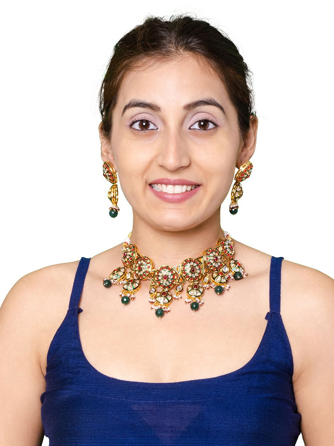

Shining Jewel - By Shivansh Gold-Plated CZ & AD-Studded & Beaded Jewellery Set
