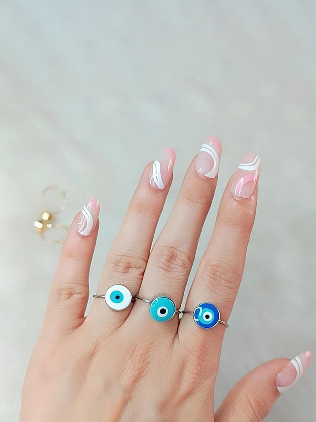 

YU FASHIONS Set Of 3 Stainless Steel Silver-Plated Evil Eye Finger Rings