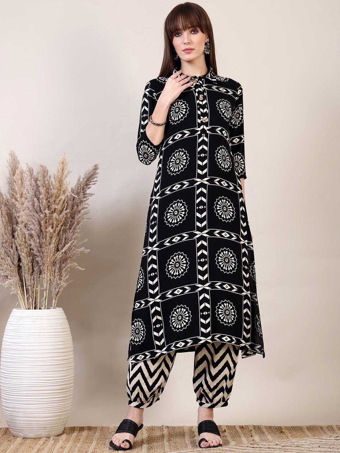 

KALINI Ethnic Motifs Printed Kurta with Salwar, Black