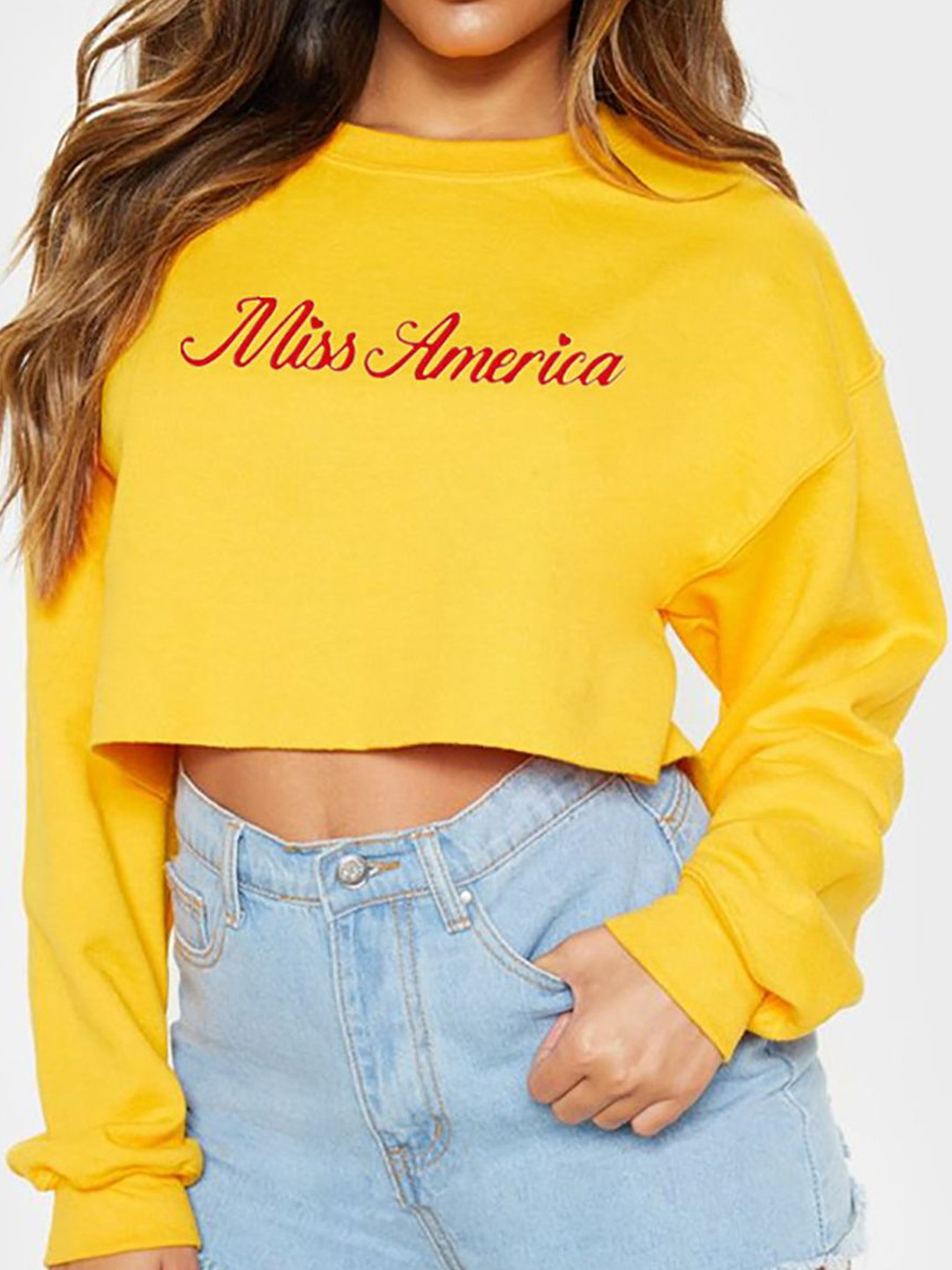 

StyleCast x Revolte Women Typography Print Cotton Regular Crop Top, Yellow