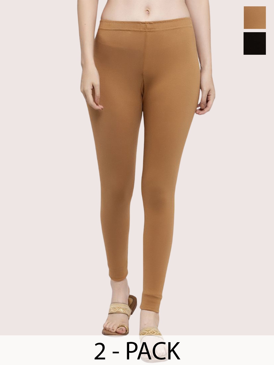

Trend Level Women Pack Of 2 Cotton Ankle Length Leggings, Black