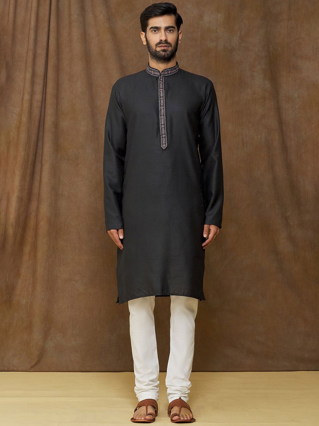 

Samyukta Singhania Floral Embroidered Straight Kurta with Churidar, Black