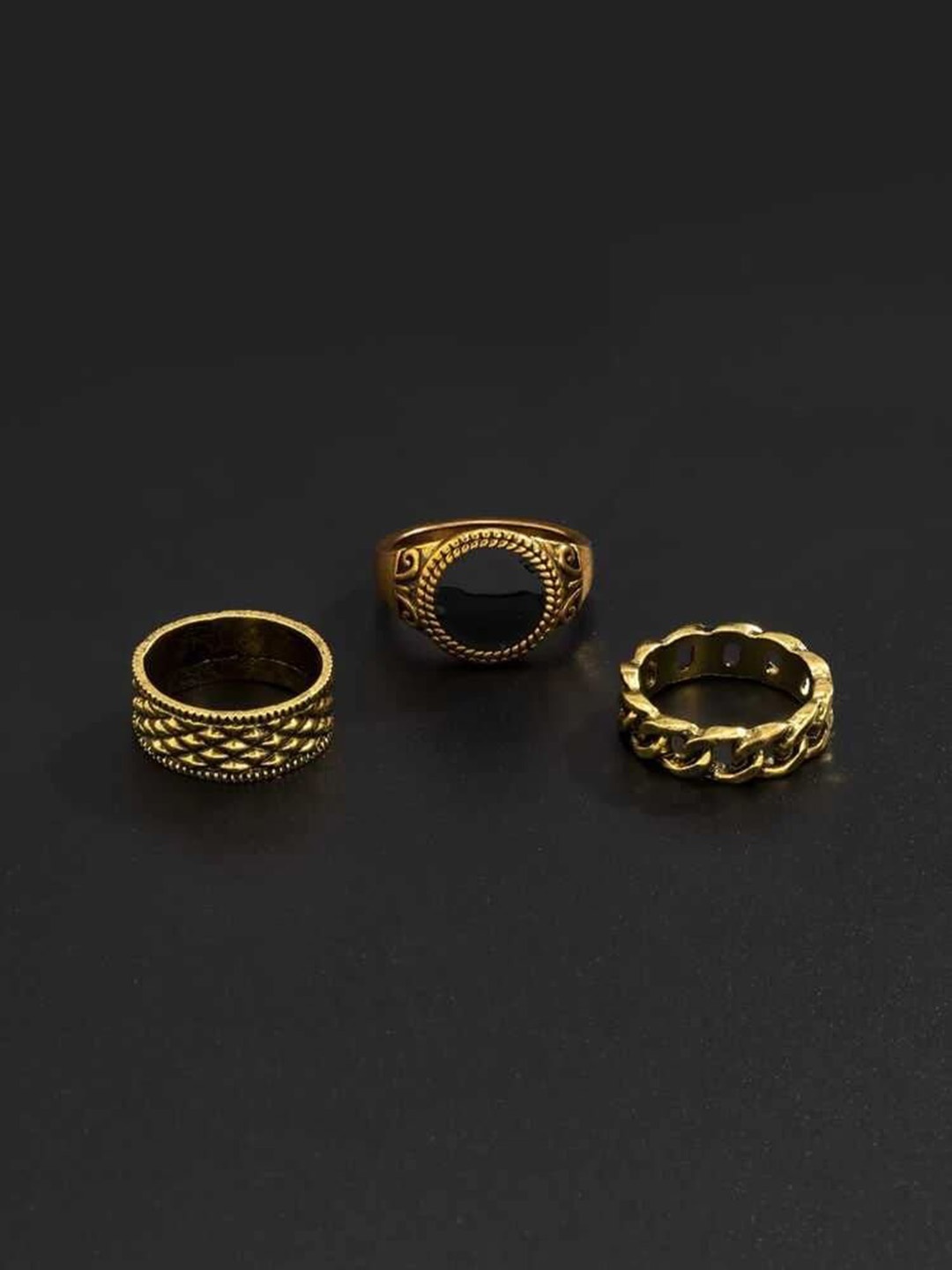 

YU FASHIONS Set Of 3 Gold Plated Stainless Steel Stone Studded Finger Rings